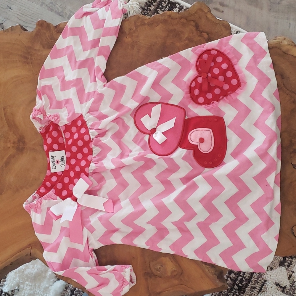 3t valentines counting daisies pink chevron heart top dress